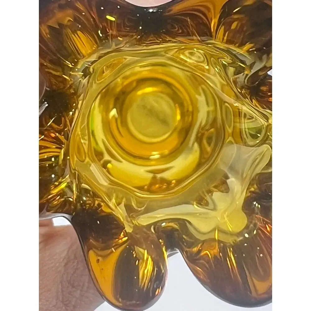 Vintage Mid-Century Amber Swung Glass Vase 10